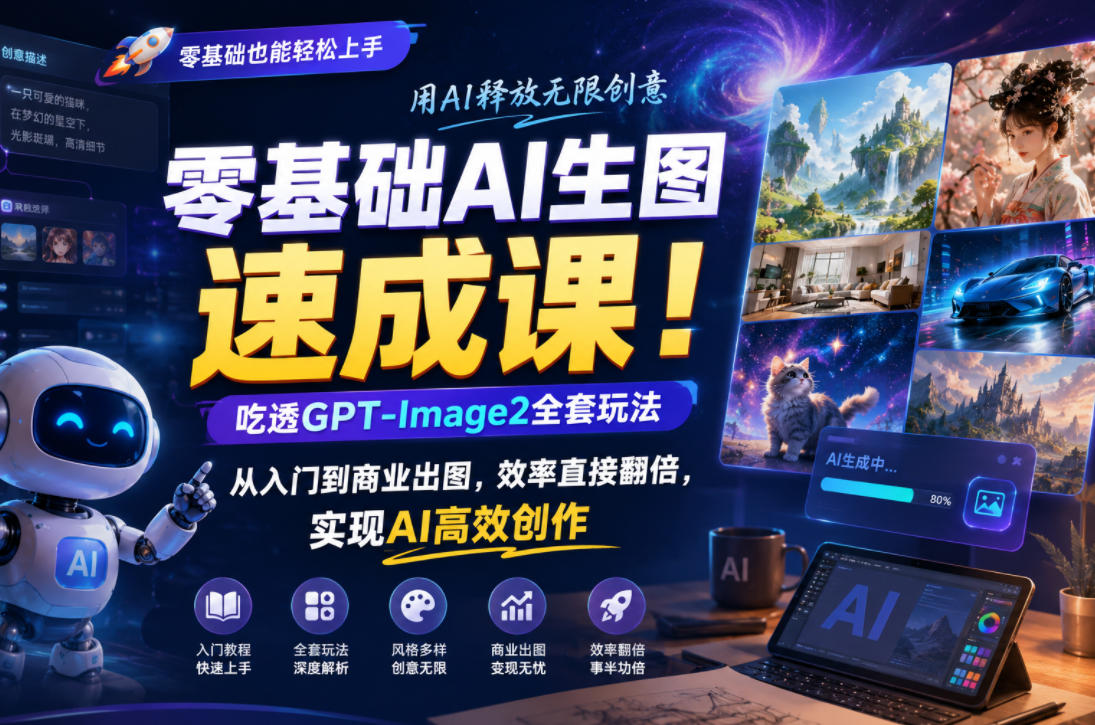 零基础AI生图速成课！吃透GPT-Image2全套玩法，从入门到商业出图，效率直接翻倍，实现AI高效创作-选优云网创