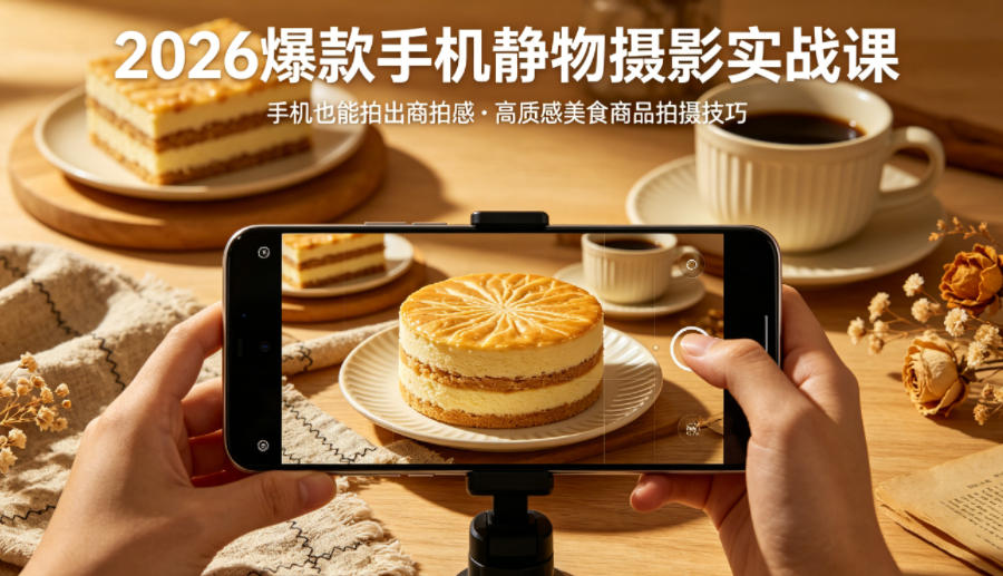 2026爆款手机静物摄影实战课，手机也能拍出商拍感，学会拍出高质感美食商品-选优云网创