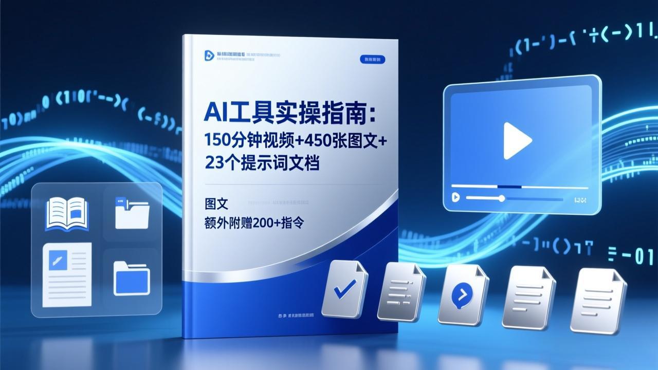 AI工具实操指南：150分钟视频+450张图文+23个提示词文档，额外附赠200+指令-选优云网创