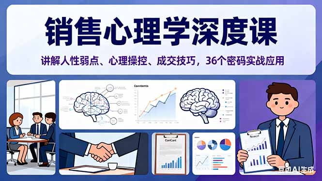 销售心理学深度课，讲解人性弱点、心理操控、成交技巧，36个密码实战应用-选优云网创