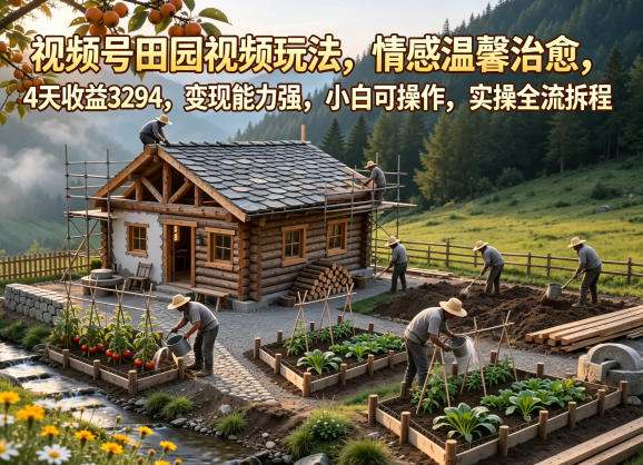 视频号田园视频玩法，情感温馨治愈，4天收益3294，变现能力强，小白可操作，实操全流程拆解-选优云网创