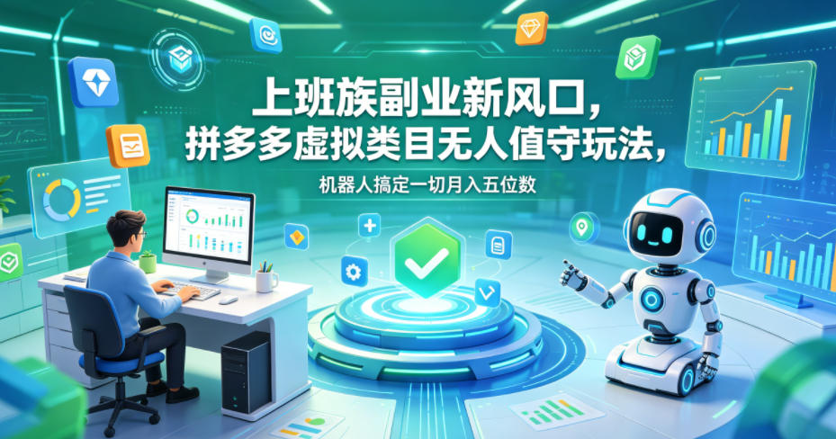 上班族副业新风口，拼多多虚拟类目无人值守玩法，机器人搞定一切月入五位数【揭秘】-选优云网创