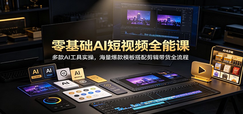 零基础AI短视频全能课：多款AI工具实操，海量爆款模板搭配剪辑带货全流程-选优云网创