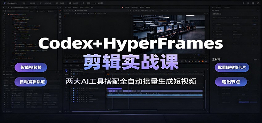 Codex+HyperFrames剪辑实战课：两大AI工具搭配全自动批量生成短视频-选优云网创