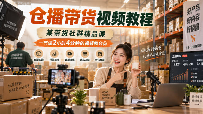 仓播带货视频教程，某带货社群精品课，一节课2小时4分钟的视频教会你-选优云网创