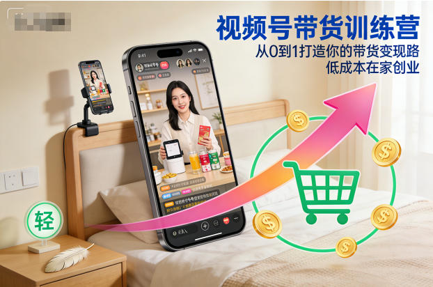 视频号带货训练营，从0到1打造你的带货变现路，低成本在家创业-选优云网创