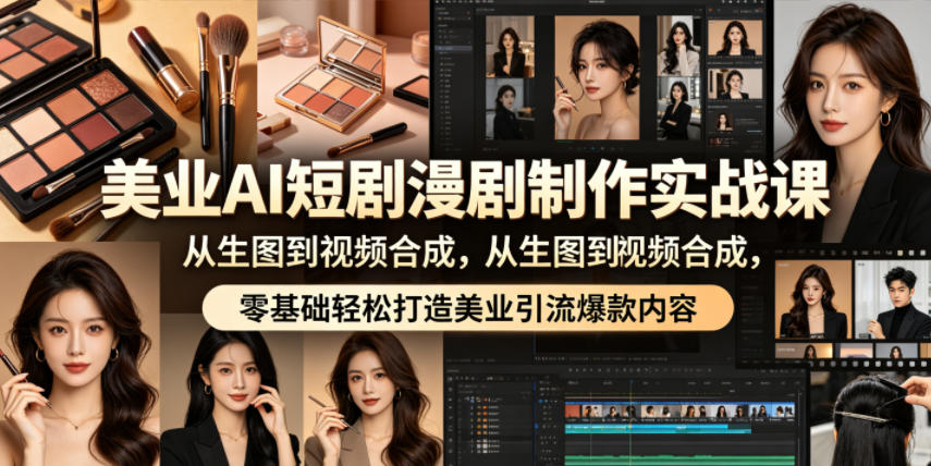 美业AI短剧漫剧制作实战课,从生图到视频合成,零基础轻松打造美业引流爆款内容-选优云网创