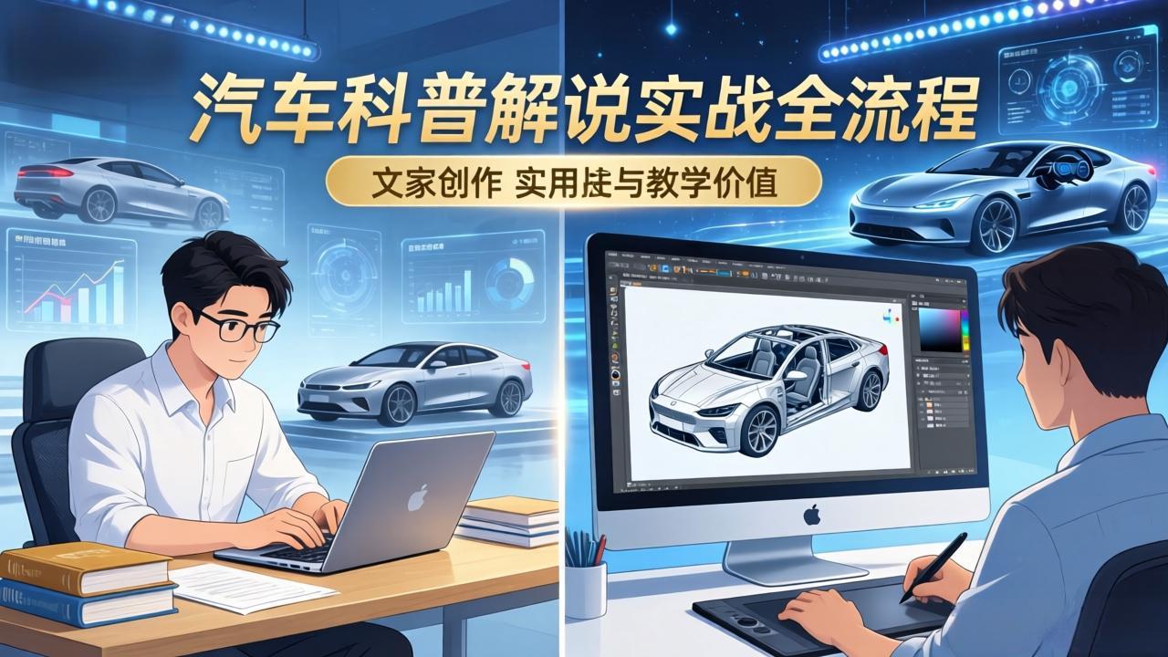 抖音汽车科普解说实战：文案+动画+画面处理+去水印全流程，打造专业汽车科普视频-选优云网创