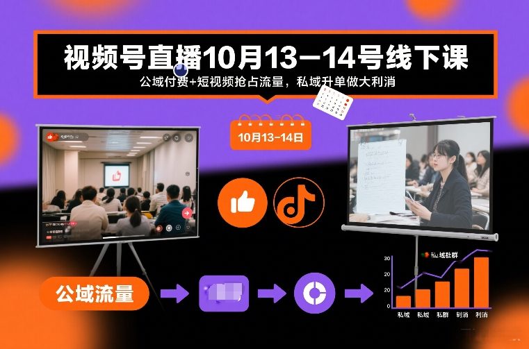 视频号直播10月13-14号线下课，公域付费+短视频抢占流量，私域升单做大利消-选优云网创