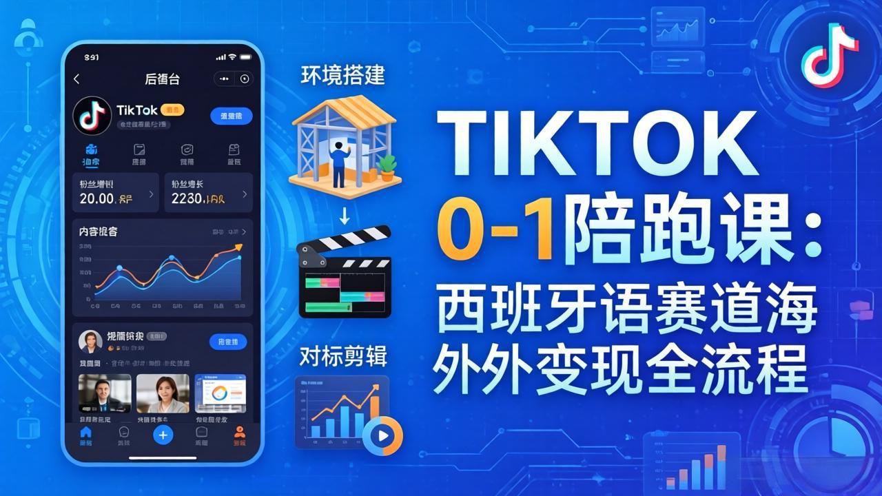 TIKTOK 0-1 陪跑课：从环境搭建到刷对标剪辑，西班牙语赛道海外变现全流程-选优云网创