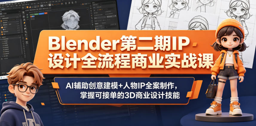 Blender第二期IP设计全流程商业实战课，AI辅助创意建模+人物IP全案制作，掌握可接单的3D商业设计技能-选优云网创