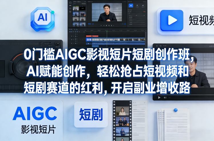 0门槛AIGC影视短片短剧创作班，AI赋能创作，轻松抢占短视频和短剧赛道的红利，开启副业增收路-选优云网创