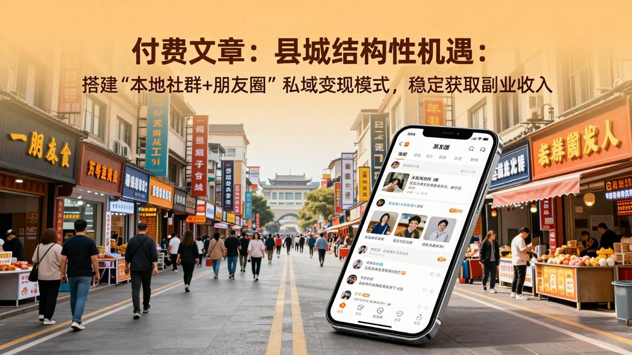 付费文章：县城结构性机遇：搭建“本地社群+朋友圈”私域变现模式，稳定获取副业收入-选优云网创