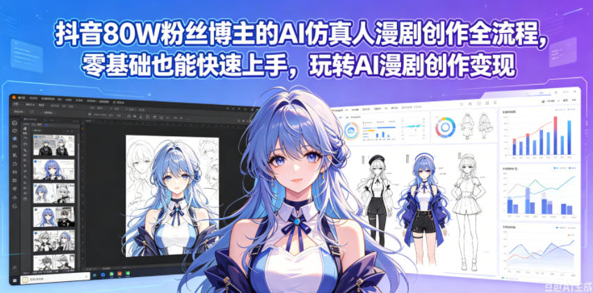 抖音80W粉丝博主的AI仿真人漫剧创作全流程，零基础也能快速上手，玩转AI漫剧创作变现-选优云网创