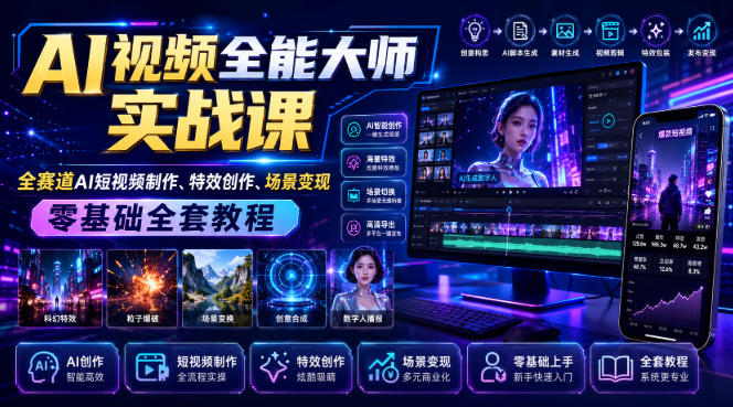 AI视频全能大师实战课｜全赛道AI短视频制作、特效创作、场景变现零基础全套教程-选优云网创
