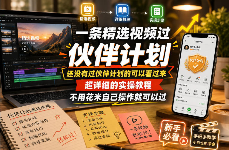 一条精选视频过伙伴计划,还没有过伙伴计划的可以看过来,超详细的实操教程,不用花米自己操作就可以过-选优云网创