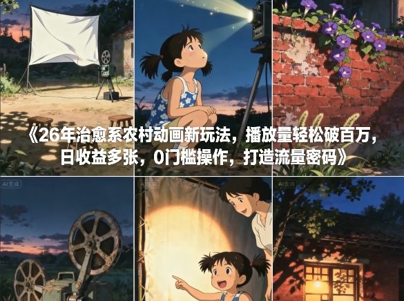 26年治愈系农村动画新玩法，播放量轻松破百万，日收益多张，0门槛操作，打造流量密码-选优云网创
