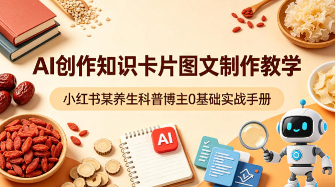 AI创作知识卡片图文制作教学，小红书某养生科普博主0基础实战手册-选优云网创
