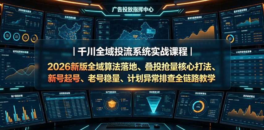 千川全域投流系统实战课程｜2026新版全域算法落地、叠投抢量核心打法、新号起号、老号稳量、计划异常排查全链路教学-选优云网创