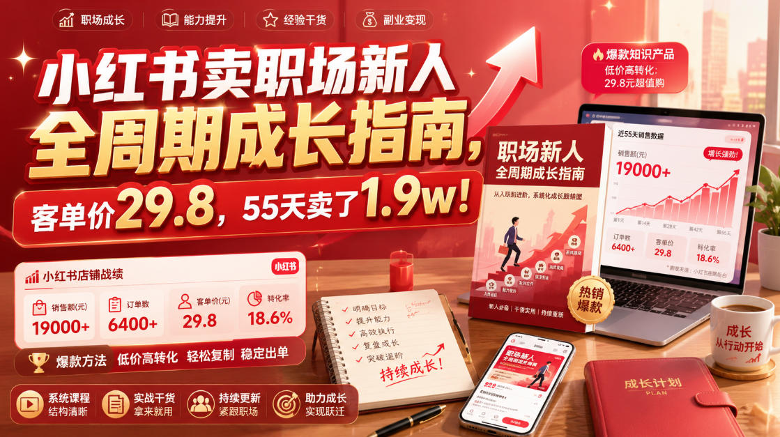小红书卖职场新人全周期成长指南，客单价29.8，55天卖了1.9w！-选优云网创