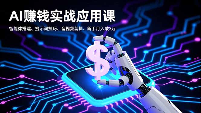 AI赚钱实战应用课，智能体搭建、提示词技巧、音视频剪辑，新手月入破3万-选优云网创