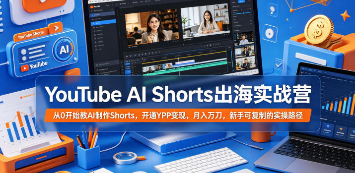 YouTube AI Shorts出海实战营，从0开始教AI制作Shorts，开通YPP变现，月入万刀，新手可复制的实操路径-选优云网创