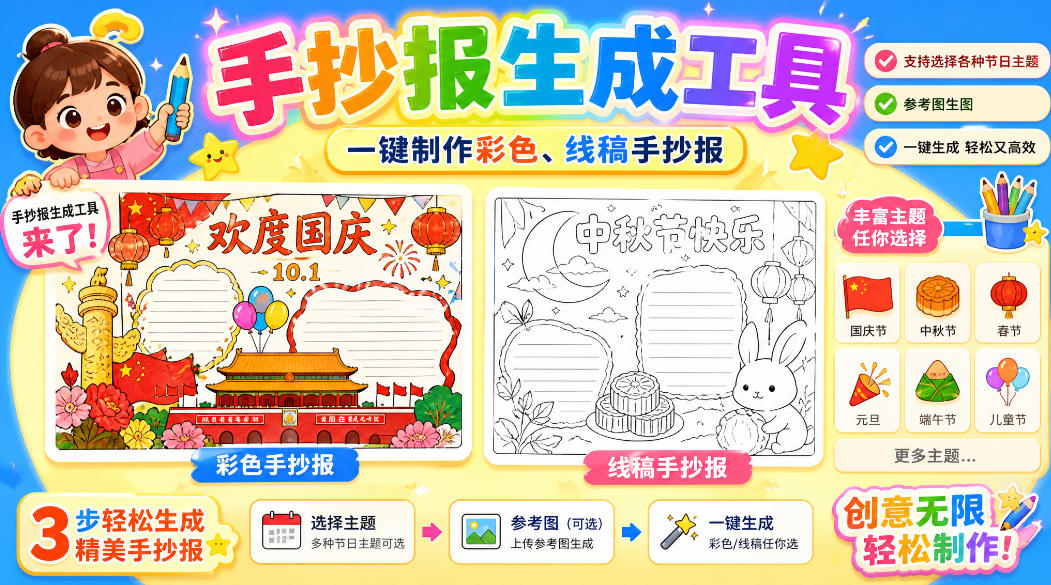 手抄报批量生成工具来了，完全免费，告别豆包生图，高清无水印-选优云网创