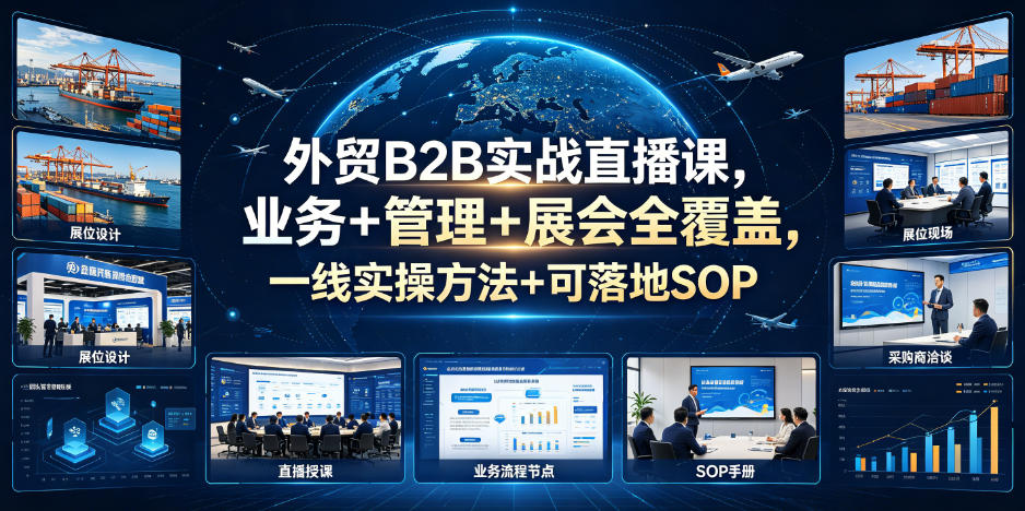 外贸B2B实战直播课，业务+管理+展会全覆盖，一线实操方法+可落地SOP-选优云网创