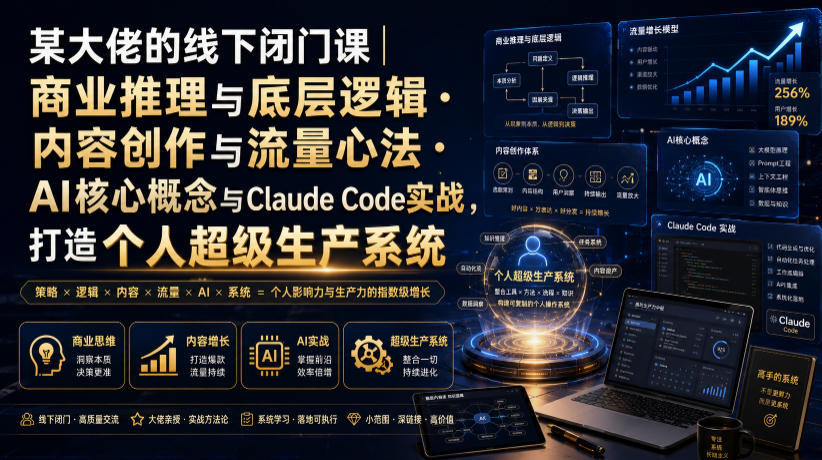 某大佬的线下闭门课|商业推理与底层逻辑・内容创作与流量心法・AI核心概念与Claude Code实战,打造个人超级生产系统【录音+图片】-选优云网创