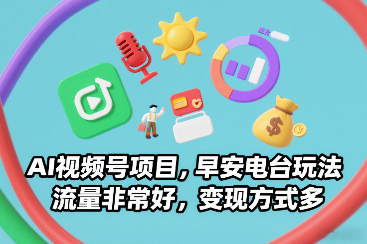 AI视频号项目，早安电台玩法，流量非常好，变现方式多-选优云网创
