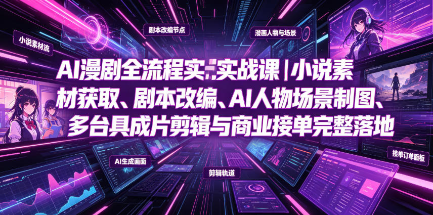 AI漫剧全流程实战课｜小说素材获取、剧本改编、AI人物场景制图、多工具成片剪辑、平台付费变现与商业接单完整落地-选优云网创
