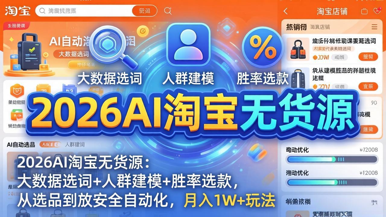 2026AI淘宝无货源-4月更新：大数据选词+人群建模+胜率选款，从选品到放大全自动化，月入1W+玩法-选优云网创