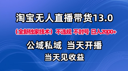 淘宝无人直播13.0，公域私域技术，不封号，不违规布局下半年旺季赛道，日入1K+(独家技术)【揭秘】-选优云网创