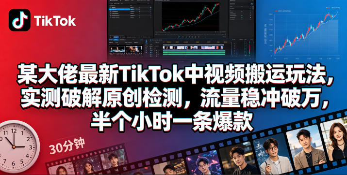 某大佬最新TikTok中视频搬运玩法，实测破解原创检测，流量稳冲破万，半个小时一条爆款-选优云网创