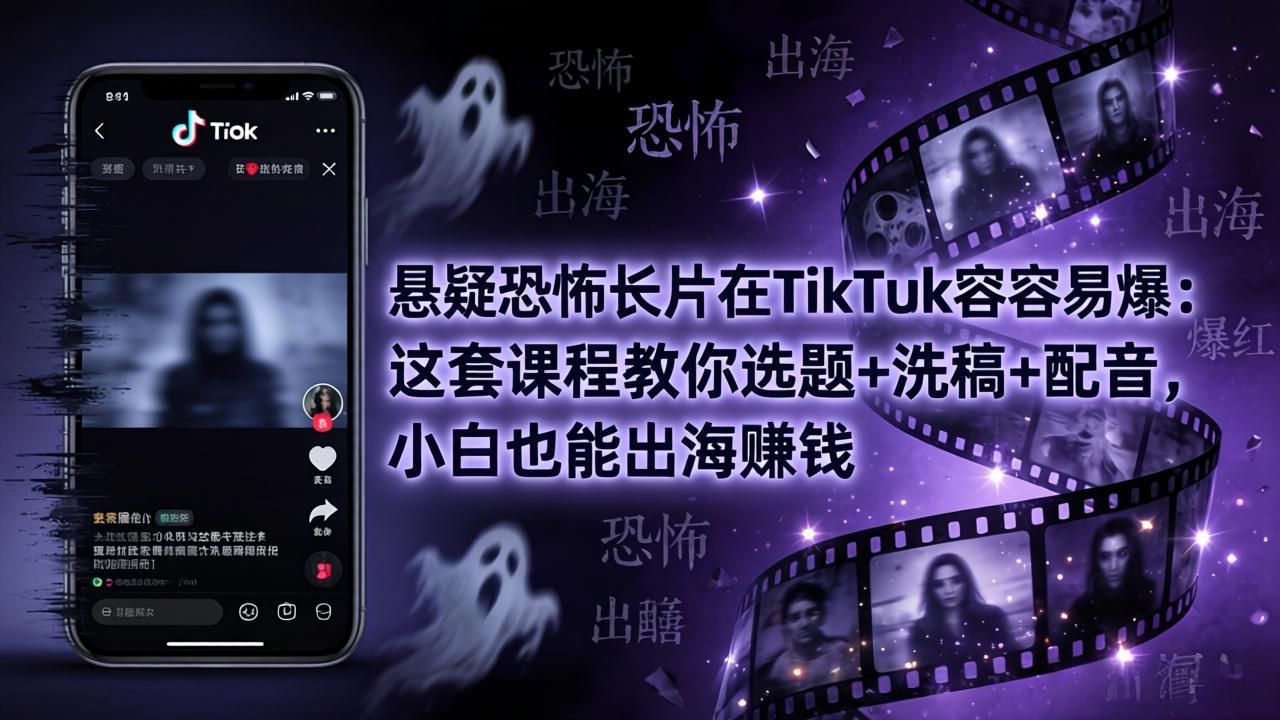 悬疑恐怖长片在TikTok最容易爆：这套课程教你选题+洗稿+配音，小白也能出海赚钱-选优云网创
