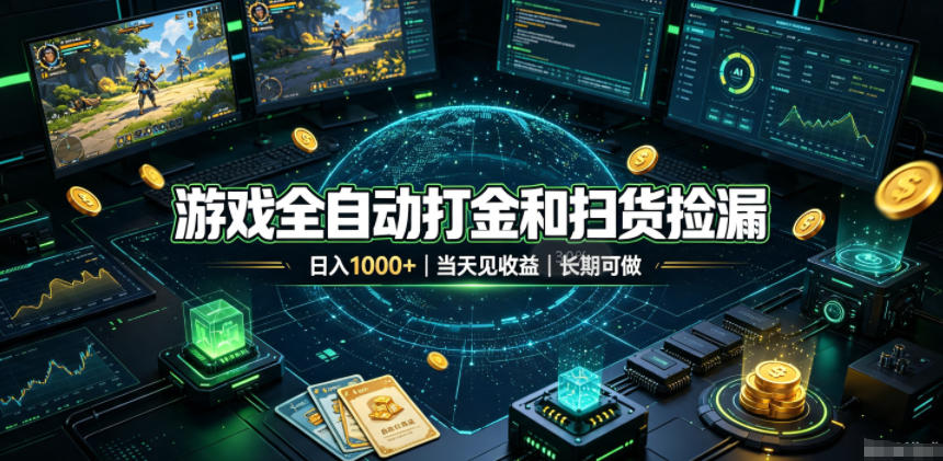 游戏全自动打金和扫货捡漏,日入1k+,当天见收益,长期可做!【揭秘】-选优云网创