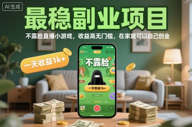 最稳副业项目，不露脸直播小游戏，收益高无门槛，一天收益1k+，在家就可以自己创业【揭秘】-选优云网创
