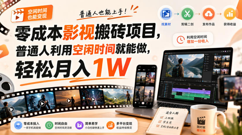 零成本影视搬砖项目，普通人利用空闲时间就能做，轻松月入1W【揭秘】-选优云网创