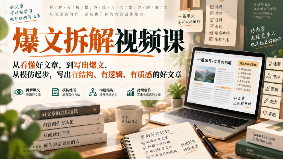 爆文拆解视频课，从看懂好文章，到写出爆文，从模仿起步，写出有结构、有逻辑、有质感的好文章-选优云网创