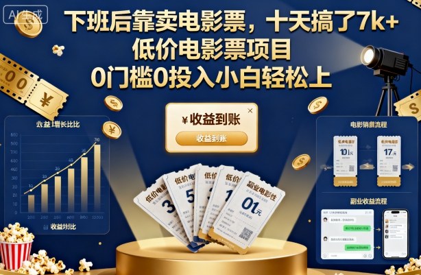 下班后靠卖电影票，十天搞了7k+，低价电影票项目，0门槛0投入小白轻松上手【揭秘】-选优云网创