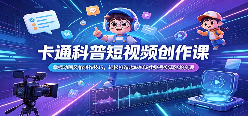 卡通科普短视频创作课：掌握动画风格制作技巧，轻松打造趣味知识类账号实现涨粉变现-选优云网创