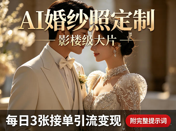 AI婚纱照定制影楼级大片,每日3张接单引流变现,轻松实现副业增收(附完整提示词)-选优云网创