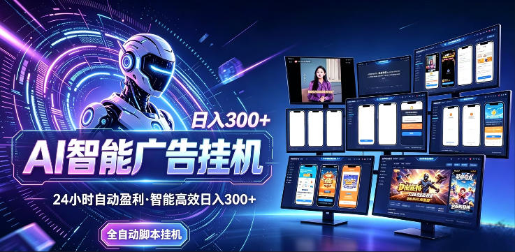 AI智能广告挂G项目，无需人工，单机稳定日入200+，可矩阵放大，24小时不间断刷广告賺收益【揭秘】-选优云网创