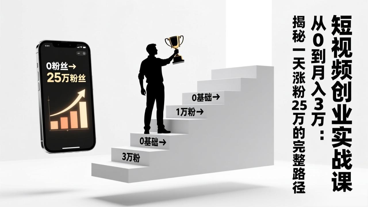 短视频创业实战课:从0到月入3万:揭秘一天涨粉25万的完整路径-选优云网创