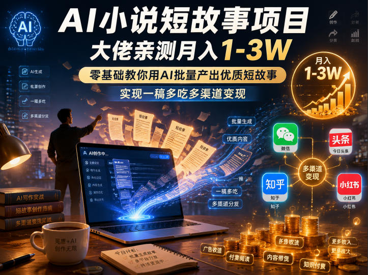 AI小说短故事项目，大佬亲测月入1-3W，零基础教你用AI批量产出优质短故事，实现一稿多吃多渠道变现(更新0824)-选优云网创