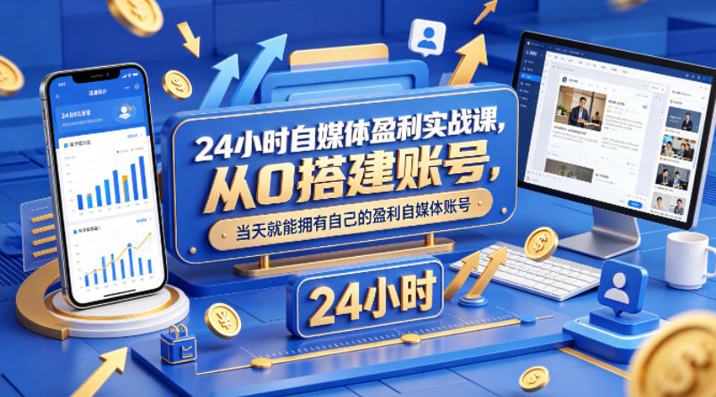 24小时自媒体盈利实战课，从0搭建账号，当天就能拥有自己的盈利自媒体账号-选优云网创