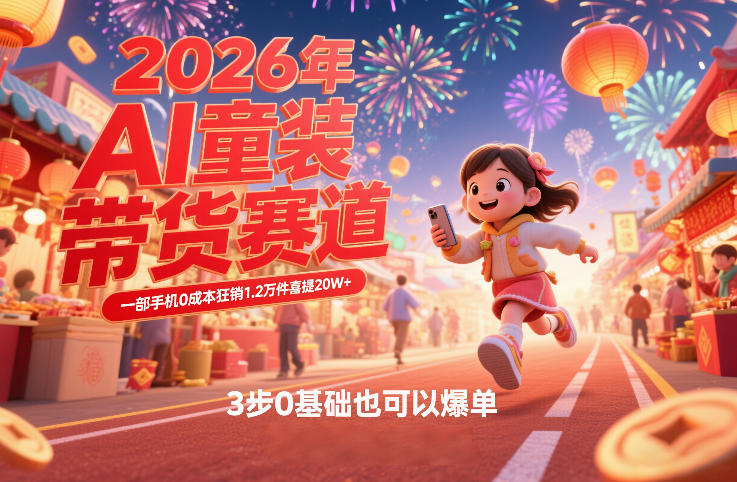 AI童装新春带货赛道，一部手机0成本狂销1.2万件喜提20W+，3步0基础也可以爆单-选优云网创