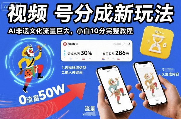 视频号分成新玩法，AI非遗文化流量巨大，小白10分钟搞定，完整教程-选优云网创