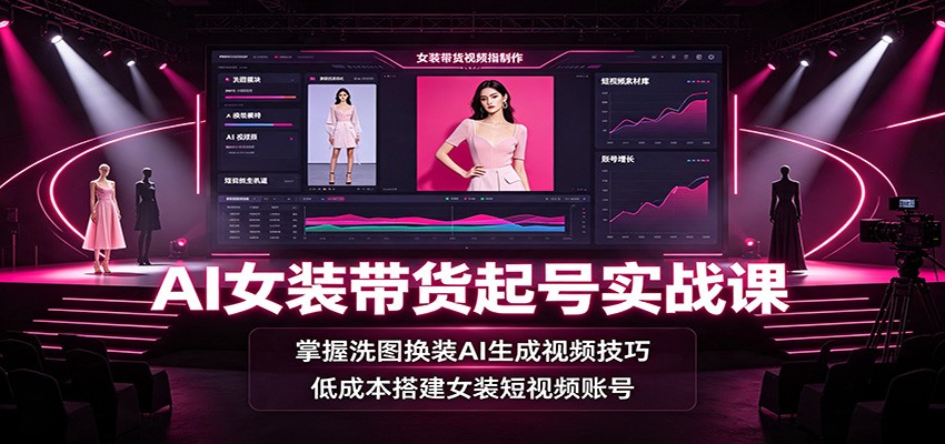 AI女装带货起号实战课：掌握洗图换装AI生成视频技巧，低成本搭建女装短视频账号-选优云网创