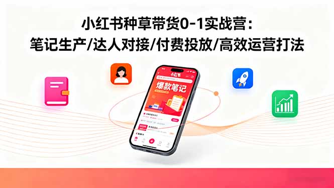 小红书种草带货0-1实战营:笔记生产/达人对接/付费投放/高效运营打法-选优云网创